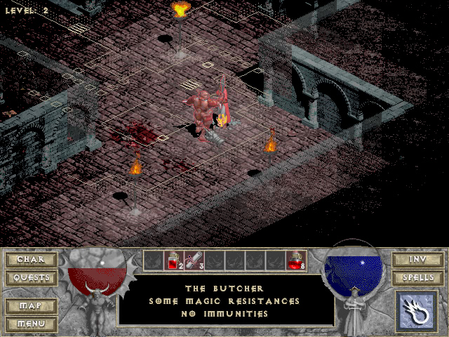Le Boucher, premier boss à vaincre dans Diablo.
