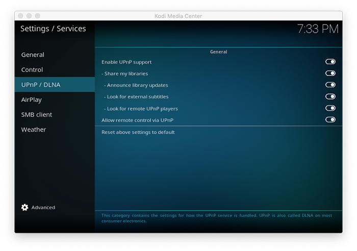 Kodi : Configuration du serveur UPnP