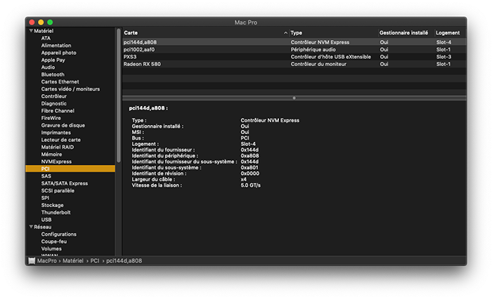Information système Apple - Section PCI