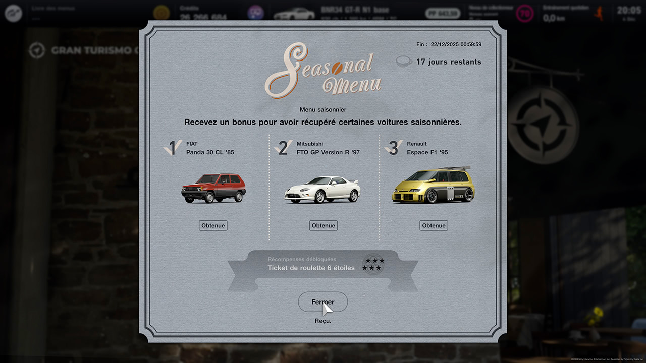 GT7 - Mise à jour 1.65 - Menu saisonnier
