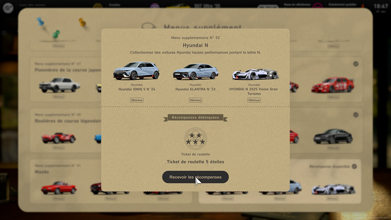 GT7 - Mise &agrave; jour 1.67 - Nouveau menu de collection