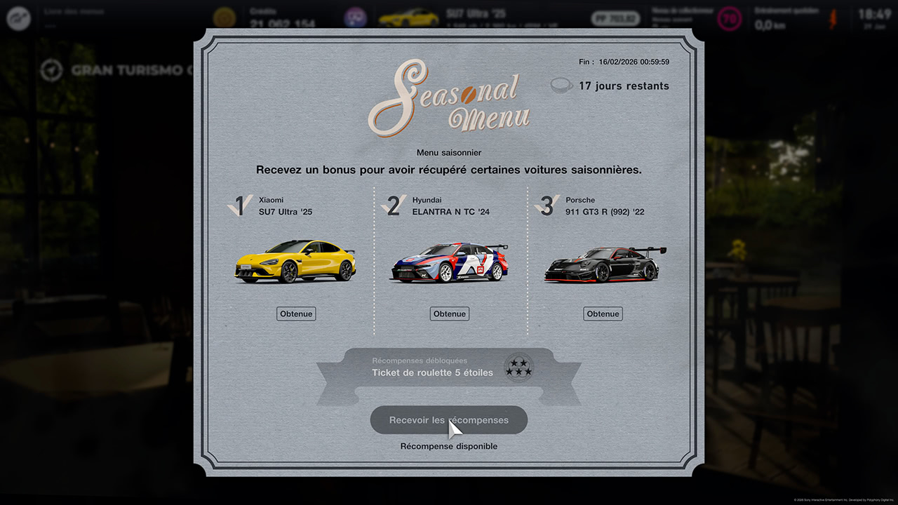 GT7 - Mise &agrave; jour 1.67 - Nouveau menu saisonnier