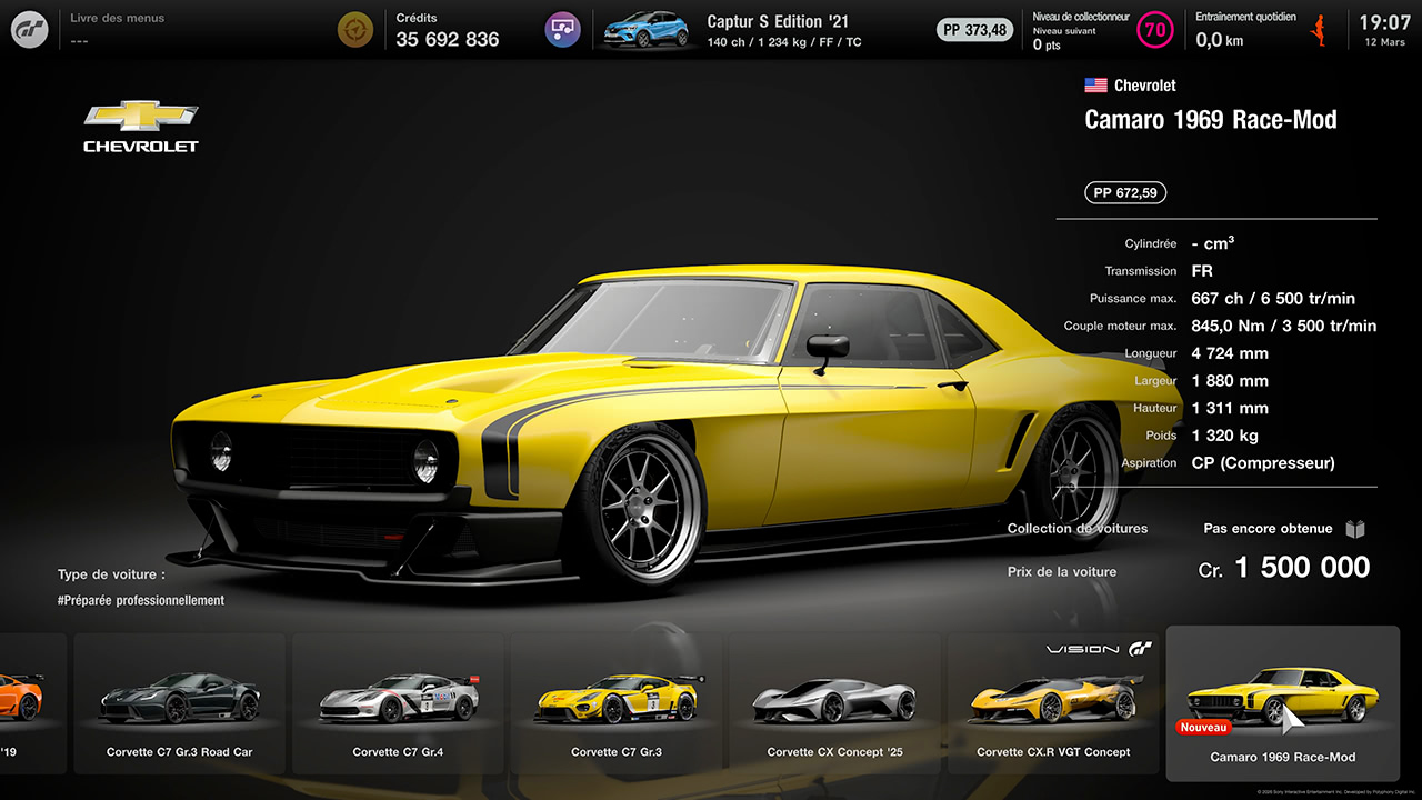 GT7 - Mise &agrave; jour 1.68 - Chevrolet Camaro 1969 Race Mod