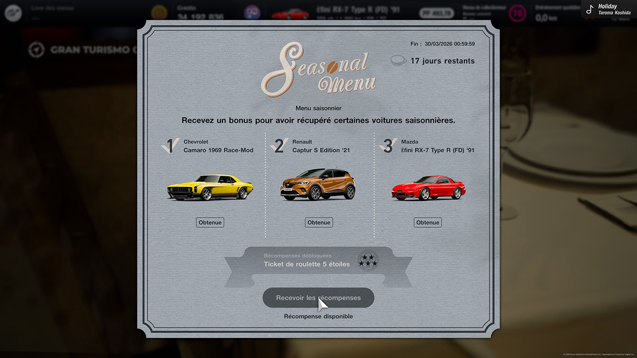 GT7 - Mise &agrave; jour 1.68 - Nouveau menu
