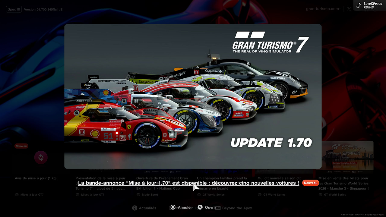 GT7 - Mise &agrave; jour 1.70