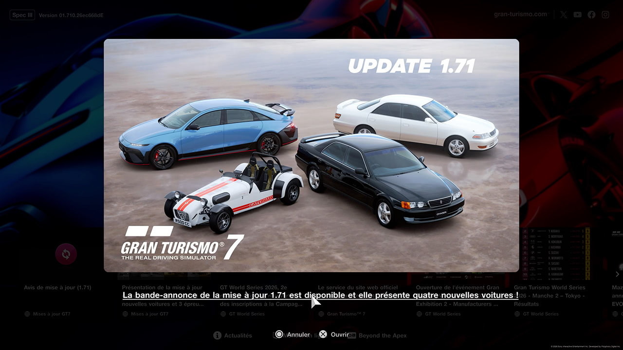GT7 - Mise &agrave; jour 1.71