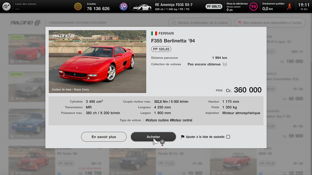 GT7 - Mise &agrave; jour 1.72 - Ferrari F355 Berlinetta
