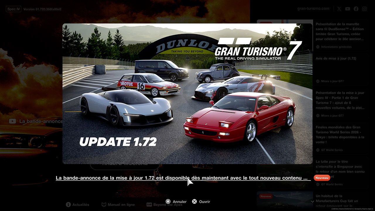 GT7 - Mise &agrave; jour 1.72