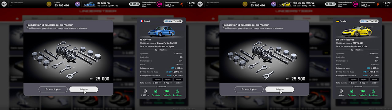 Diff&eacute;rence pour un &eacute;quilibrage moteur entre une 911 GT3 RS et une R5 Turbo