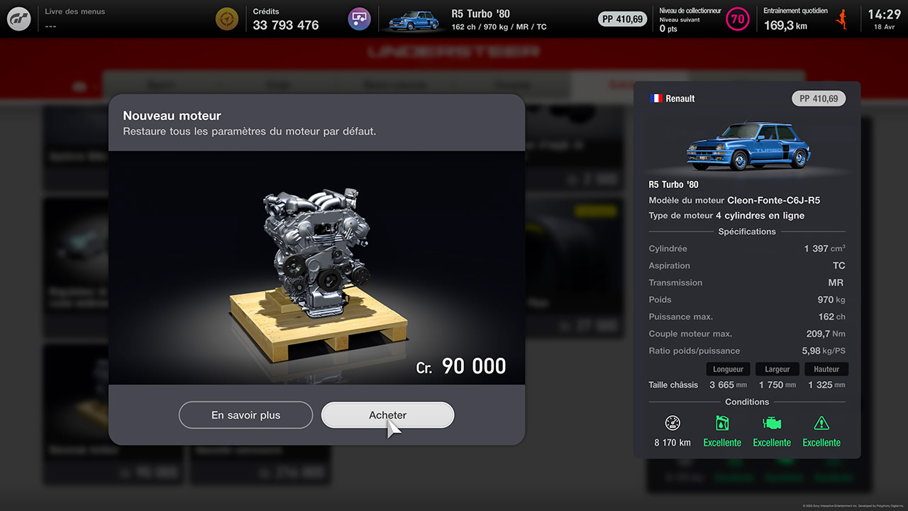 Installation d'un moteur neuf, r&eacute;initialisant toutes les updates