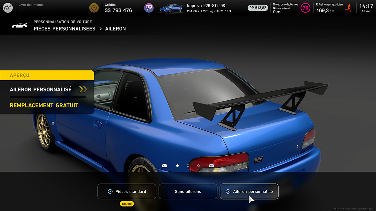 Choix d'un aileron arri&egrave;re