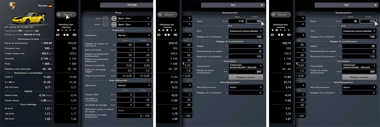 Configuration de l'appui a&eacute;rodynamique