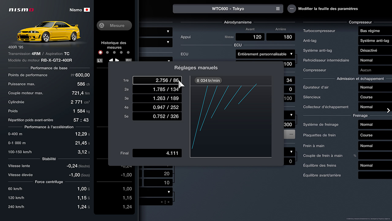 V&eacute;rification des vitesses obtenues sur chacun des rapports de la boite